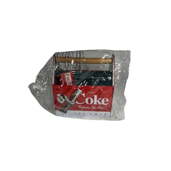 Coca Cola Coke Tin Napkin Utensil Condiment Holder Caddy NEW w/Tags 7.5” Tall - Picture 14 of 16